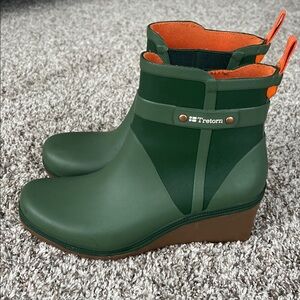 Tretorn Women's Plask Sea Spray Green Rubber Waterproof Rain Snow Wedge Boots